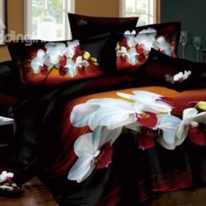 Fragrant white Flowers 4-Piece 3D Cotton Duvet Cover Sets
