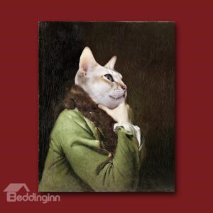Amazing Cat in an Army Green Coat Design Pure Cotton Material Wall Art Print