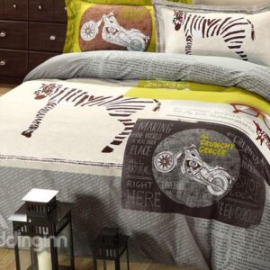 New Zebra and Motorcycle Print 4-Piece Duvet Cover Sets