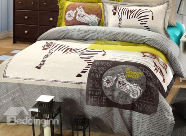 New Zebra and Motorcycle Print 4-Piece Duvet Cover Sets