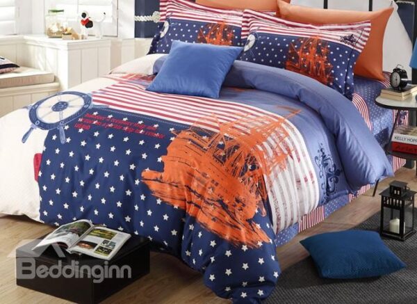 New Dreaming Sailing Ship Print 4-Piece Duvet Cover Sets