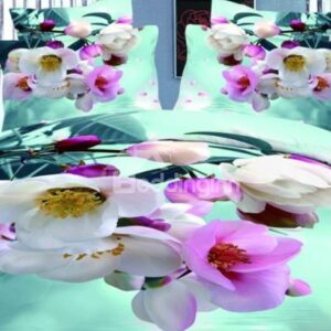Pink Blooming Crabapples Print 4-Piece Duvet Cover Sets