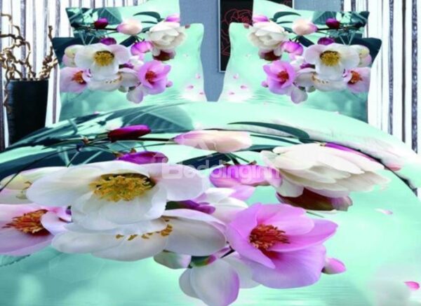 Pink Blooming Crabapples Print 4-Piece Duvet Cover Sets