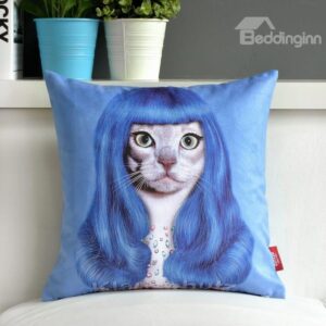 Fancy Lovely Catoon Cat with Long Hair Print Throw Pillow
