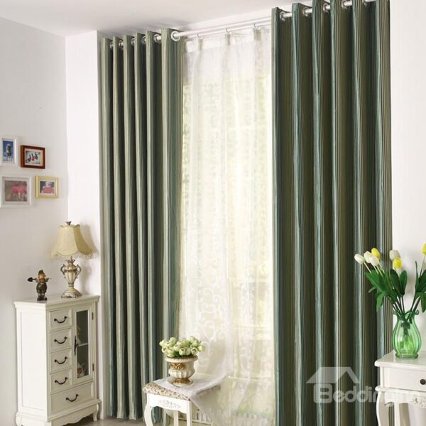 Amazing High-end Green Stripes Grommet Top Two-panel Custom Curtains