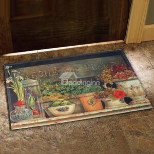 Elegant Country Style Flower Vase Prints Doormat