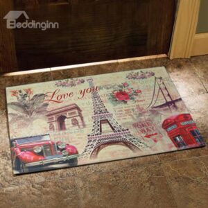 European Style Gorgeous Eiffel Tower and Car Print Design Doormat