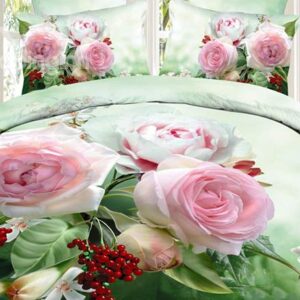 Blooming Pink Flower and Red Fruit Print 3D Duvet Cover Sets