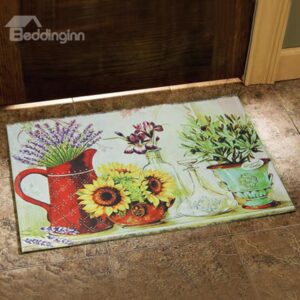 Country Style Beautiful Flower Vases Print Doormat