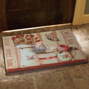 European Style Fancy Flower Vase and Butterfly Print Doormat