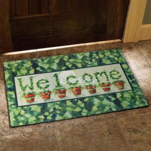Country Style Fancy Flower Vase and Leaves Print Doormat
