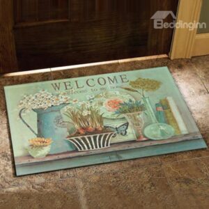 New Arrival Country Style Fancy Flower Vase Print Doormat