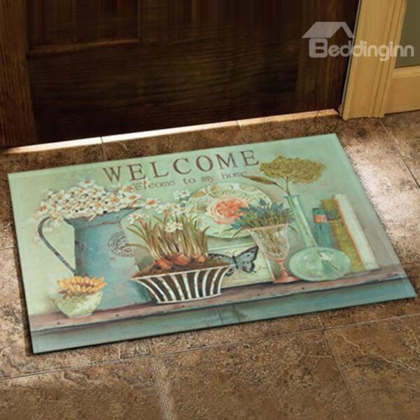New Arrival Country Style Fancy Flower Vase Print Doormat