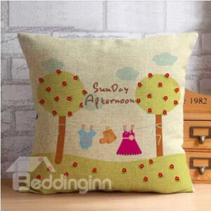 Two Yellow Trees and Cloud Throw Pillow