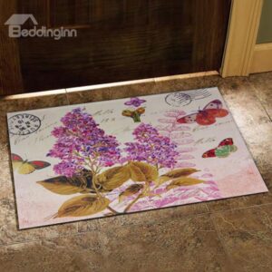 Country Style Beautiful Butterflies and Elegant Flowers Print Doormat