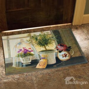 New Arrival Country Style Fancy Flower Vases Print Doormat
