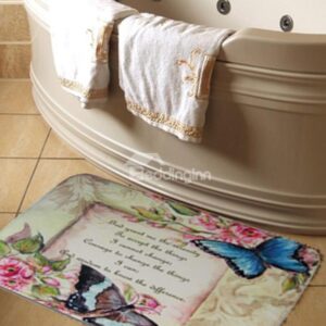 New Arrival Fantastic Butterflies and Letters Print Water Absorption Bath Rug