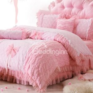 Big Bowtie Trim Double Gauze Total Roses 4-Piece Cinderella Wedding Duvet Cover Sets