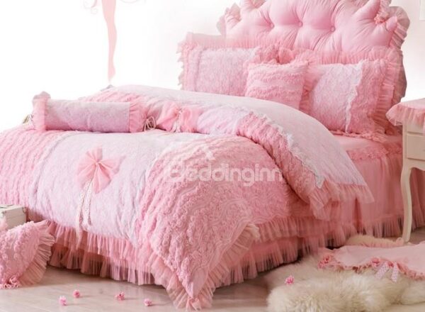 Big Bowtie Trim Double Gauze Total Roses 4-Piece Cinderella Wedding Duvet Cover Sets