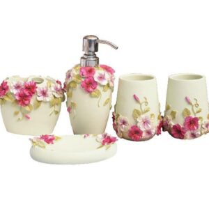 Romantic Rose Pattern Resin Five Pieces Bathroom Accessories