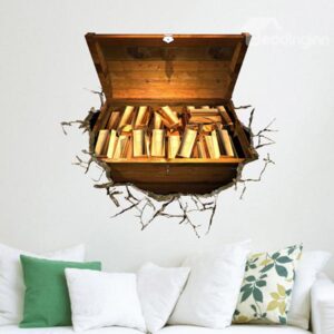 Fancy Creative 3D Box of Gold Wall Sticker