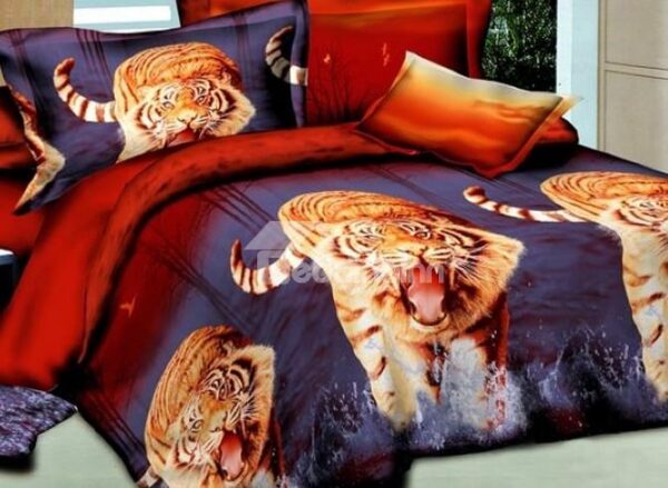 New Tiger Standing on Water 4-Piece Polyester 3D Duvet Cover Sets