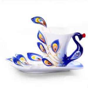 Hot Selling Elegant Peacock Porcelain Enamel Coffee Cup