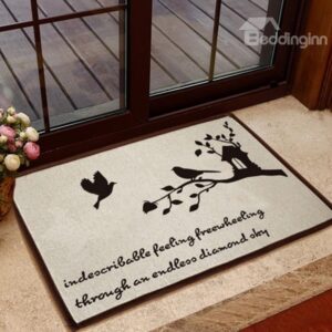 Elegant Birds and Letters Pattern Non-slip Doormat