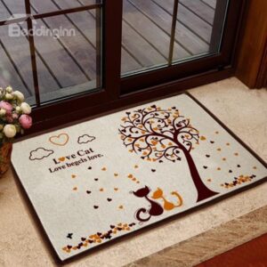Alluring Love Cats and Tree Pattern Non-slip Doormat