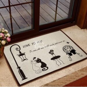 Glamorous Cat and Street Lamp Pattern Non-slip Doormat