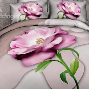 Amazing Vivid Pink Flower Print 4-Piece 3D Duvet Cover Sets