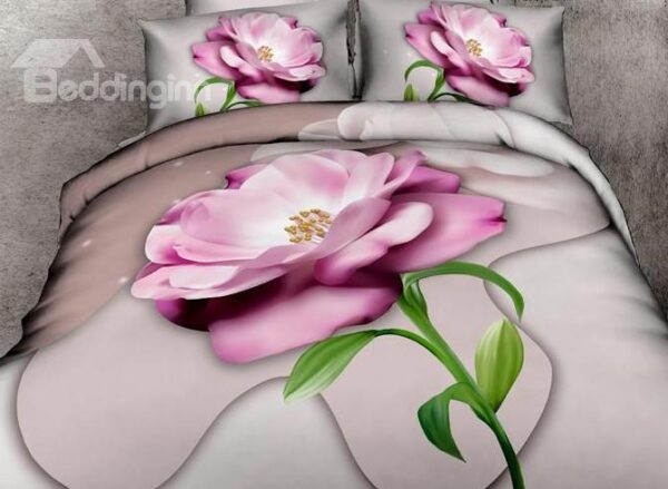 Amazing Vivid Pink Flower Print 4-Piece 3D Duvet Cover Sets