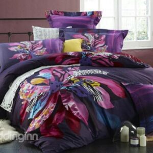 Very Soft Luxury Flower Print 4-Piece Cotton Duvet Cover Sets