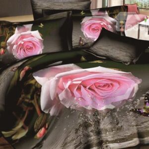 Tempting Pink Rose and Butterfly Print 4-Piece Cotton Duvet Cover Sets