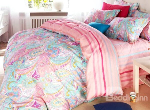 Very Beautiful Paisley Flower Print Cotton Duvet Cover Sets