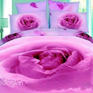 Purple Peony Flower Bud Print 4-Piece 3D Duvet Cover Sets