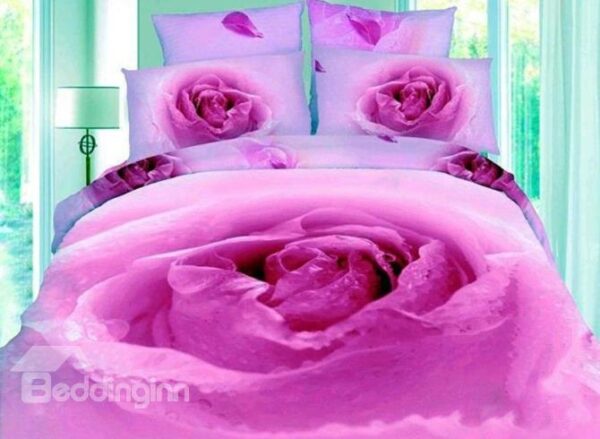 Purple Peony Flower Bud Print 4-Piece 3D Duvet Cover Sets