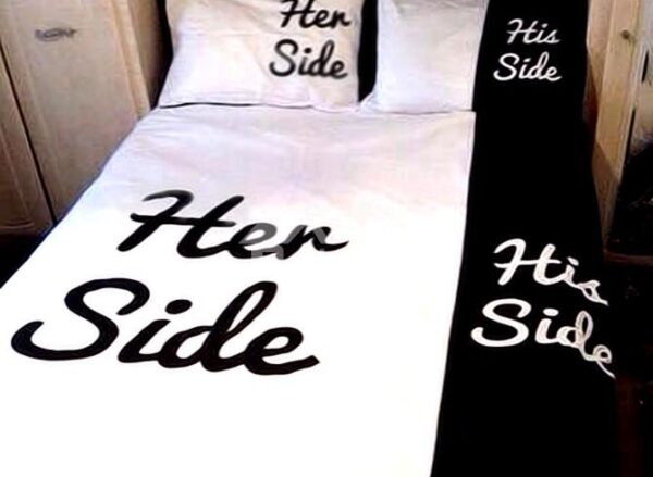 Unique Design His Side and Her Side Trim 4-Piece Cotton Duvet Cover Sets