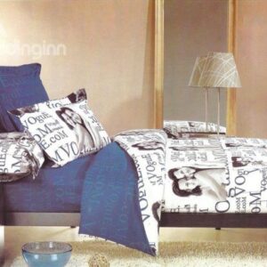 Loving Couples and Words Print 4-Piece 3D Cotton Duvet Cover Sets