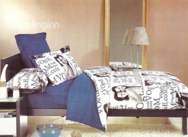 Loving Couples and Words Print 4-Piece 3D Cotton Duvet Cover Sets
