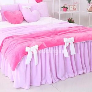 Lovely Contrast Color Worsted Flannel Bowtie 4-Piece Princess Duvet Cover Sets
