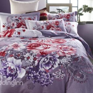 Paisley Pattern and Colorful Flower Print 4-Piece Cotton Duvet Cover Sets