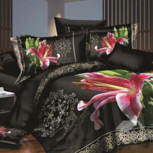Charming Pink Lily Print 4-Piece Polyester 3D Duvet Cover Sets