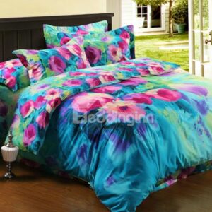 Pink and Blue Oil Painting 4-Piece Cotton Duvet Cover Sets