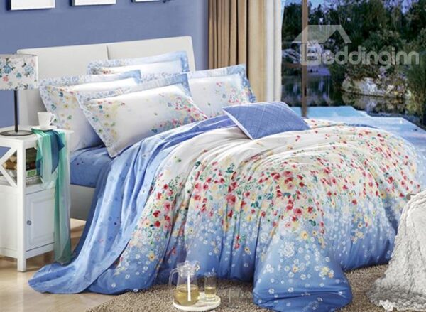 Pretty Little Flower Print 4-Piece Cotton Duvet Cover Sets