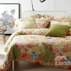 Comfotrable Flower Oil Painting Print 4-Piece Cotton Duvet Cover Sets