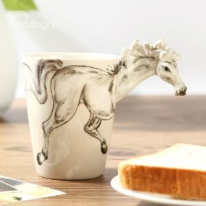 Stunning Creative White Horse Design Ceramic Hand Painting Cup