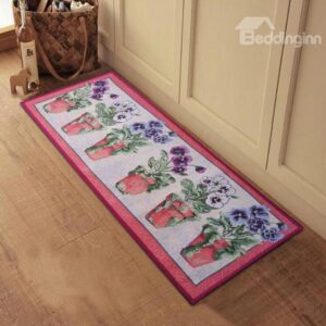 Beautiful Flower Vases Pattern Anti-slip Kitchen Area Rug