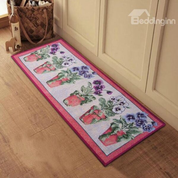 Beautiful Flower Vases Pattern Anti-slip Kitchen Area Rug