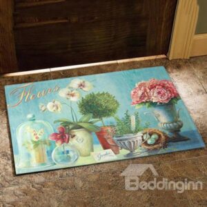 Country Style Elegant Flower Vases Print Non-slip Doormat